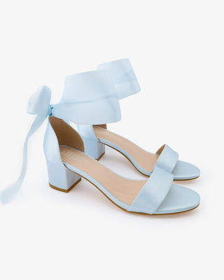 Satin Block Heel Sandal with Wrapped Ribbon Tie