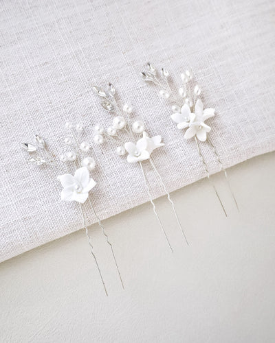 Wedding Hair Pin with clay flowers
