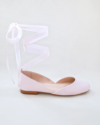 Satin Round Toe Evening Flat with Ballerina Lace Up
