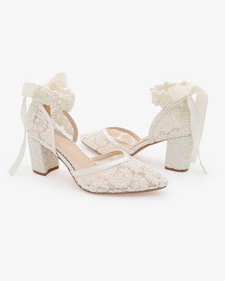 Lace Block Heel For Weddings with Perla Ankle StrapWomen Shoes