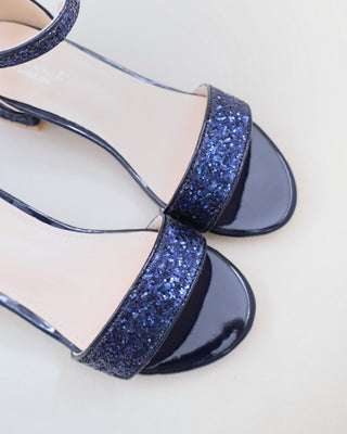 Navy Rock Glitter Low Block Heel Girls Sandals