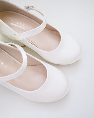 Girls Satin Mary Jane Block Heel with Back Satin Bow