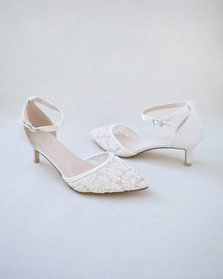 ivory crochet lace bridal low heels