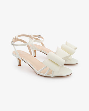 Satin Strappy Kitten Heel Sandals with Front Tuxie Bow