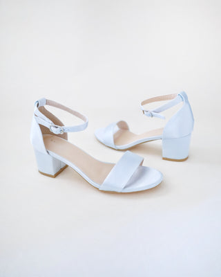 Satin Block Heel Sandals with Ankle Strap