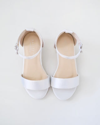 Satin Girls Block Heel Sandals with Ankle Strap