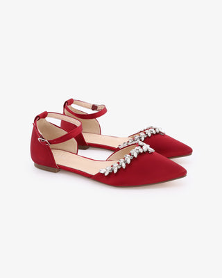 Satin Pointy Toe Evening Flats with Starlet Rhinestones EmbellishmentsWomen Shoes