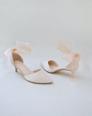 Satin Pointy Toe Kitten Low Heel with Wrapped Ankle TieWomen Shoes
