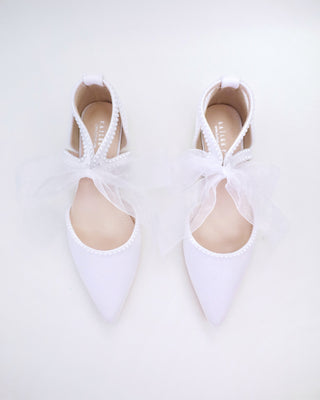 Satin Pointy Toe Flats with Mini Pearls, Bridal Shoes
