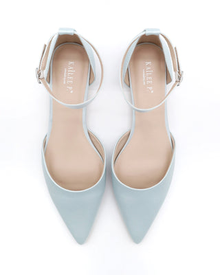 Satin Pointy Toe Flats with Ankle Strap