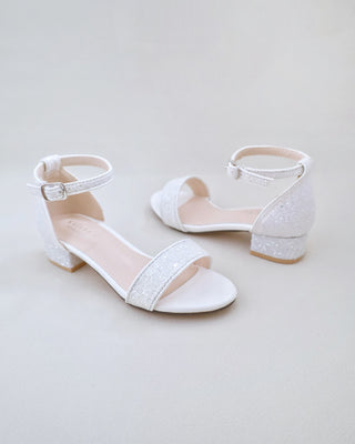 White Rock Glitter Low Block Heel Flower Girls Sandals 