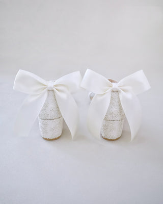 ivory crochet lace wedding heel sandals with bow