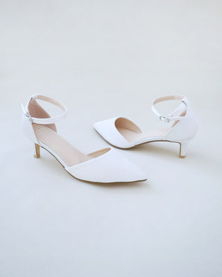 white satin bridal low heels shoes