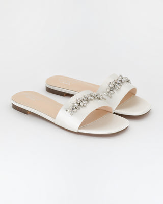 Satin Slip on Sandals with with Floral RhinestonesWomen Shoes