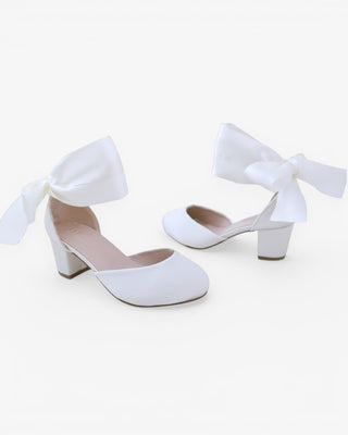 Girls Satin Block Heel with Wrapped Ankle Tie