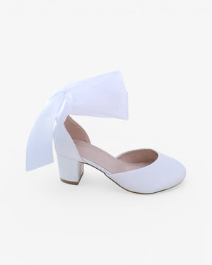 Girls Satin Block Heel with Wrapped Ankle Tie