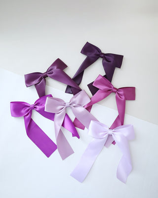 purple satin long tail hair bow for girls