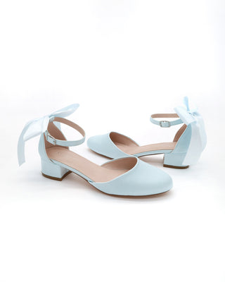 Round Toe Satin Block Heel with Back Satin Bow