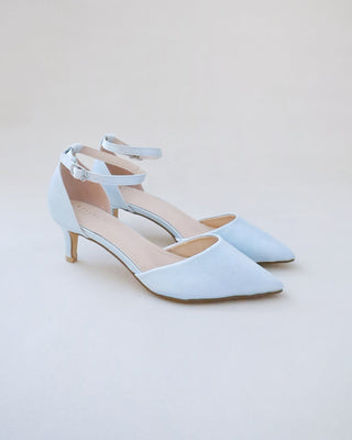 light blue satin bridal low heels shoes