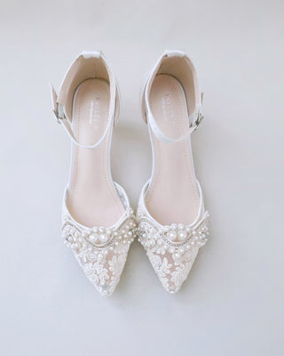 ivory crochet wedding low heel with pearls