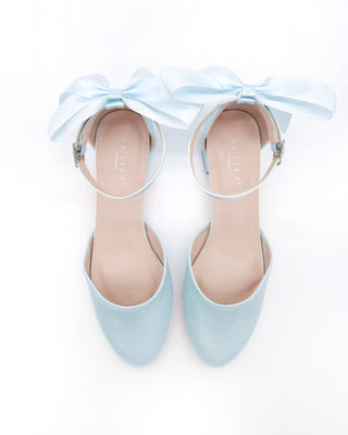 Round Toe Satin Block Heel with Back Satin Bow