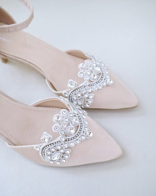 champagne bridal low heels with rhinestones embellishments