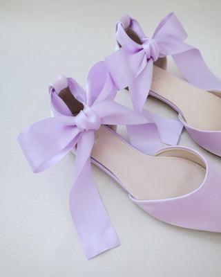 lavender satin bridal flats with satin tie
