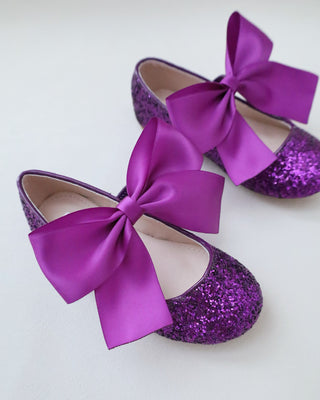 purple rock glitter flower girls shoes with bow
