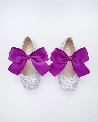 Silver Rock Glitter Mary Jane with Satin Bow