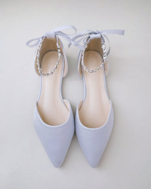 Satin Pointy Toe Evening Flats with Amaryllis Strap