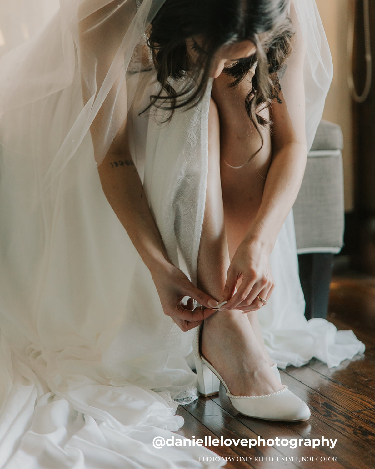 White Satin Wedding Block Heel with Mini Pearls, Dyeable Bridal Shoes