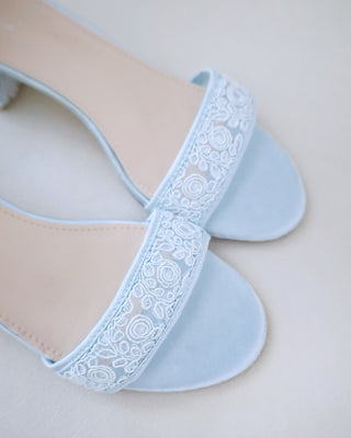 light blue crochet lace wedding heel sandals