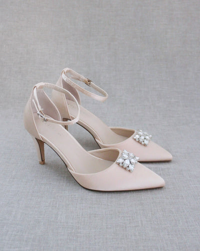 Champagne Evening Heels with Rectangular Brooch