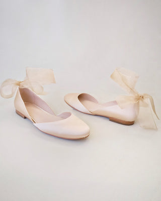 Satin Round Toe Evening Flat with Wrapped Ribbon TieWomen Shoes