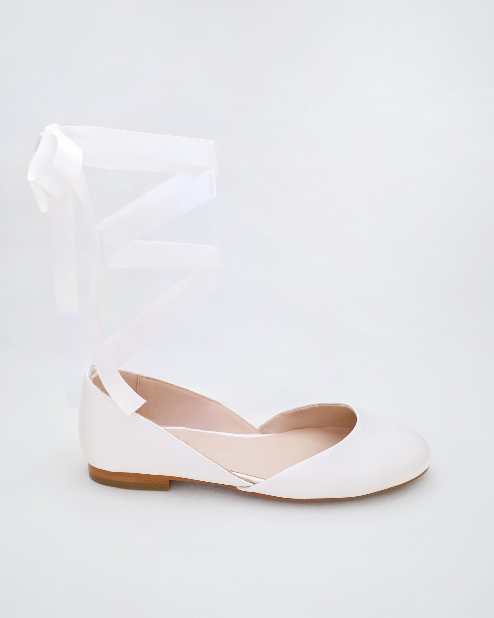 Satin Round Toe Bridal Flat with Ballerina Lace Up, Bridal Shoes