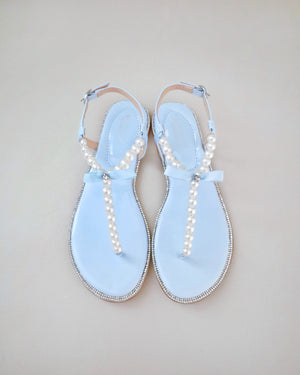 T-Strap Pearls Wedding Flat Sandals
