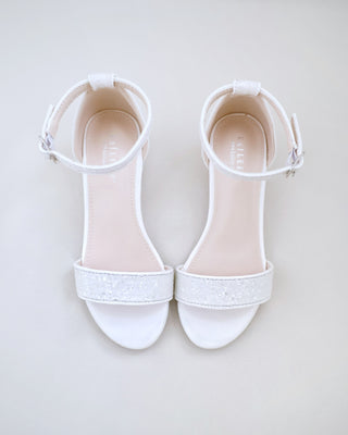White Rock Glitter Low Block Heel Flower Girls Sandals 