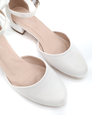Round Toe Satin Block Heel with Back Satin Bow