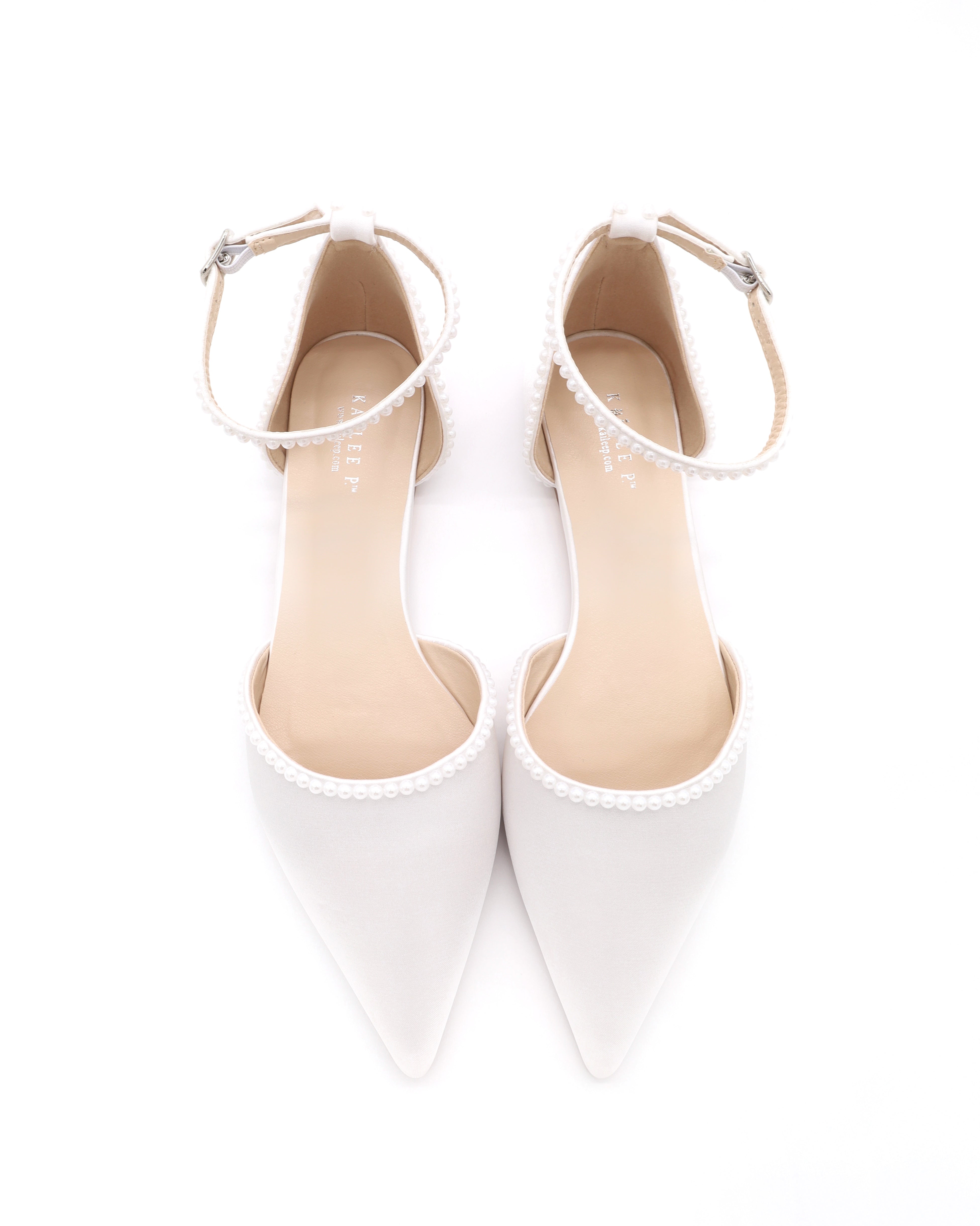 Ankle Strap Pretty Flats For Prom White Satin Pointy Toe Flats