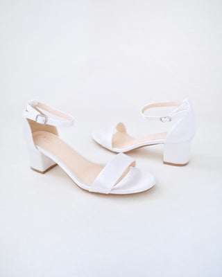 Satin Block Heel Sandals with Ankle Strap
