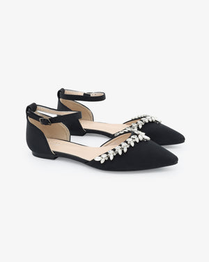 Satin Pointy Toe Evening Flats with Starlet Rhinestones Embellishments