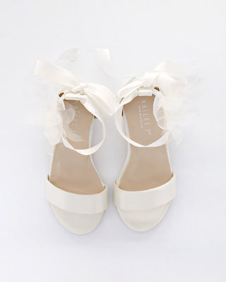 Satin Block Heel Girls Sandals with Ophelia Flowers