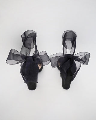 Satin Block Heel Evening Sandals with Wrapped Ribbon TieWomen Shoes