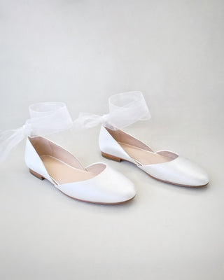 Satin Round Toe Bridal Flat with Wrapped Ribbon TieWomen Shoes