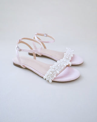 Satin Evening Flat Sandal with Perla Applique