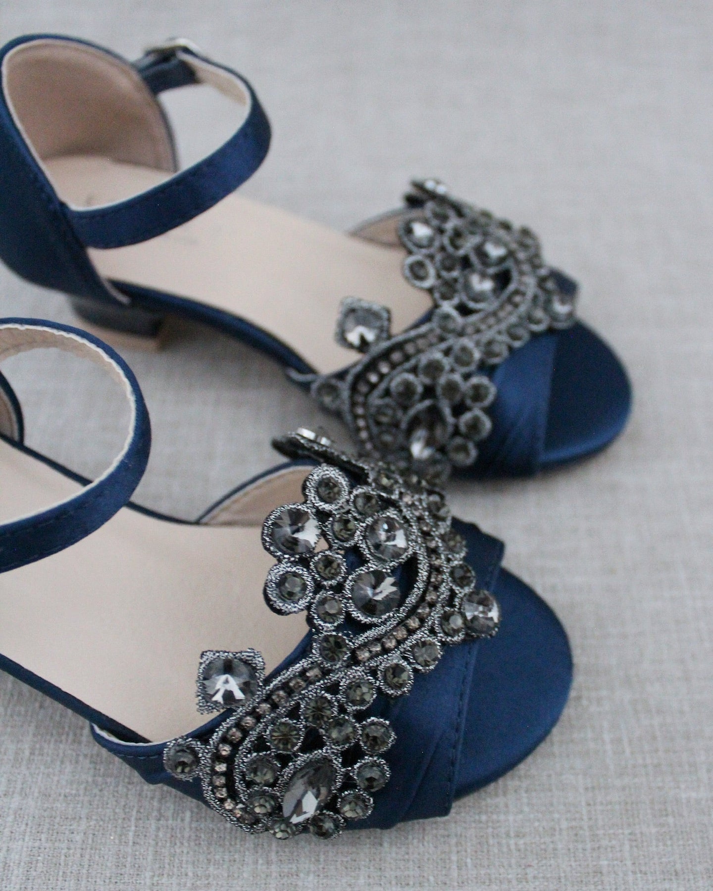 Navy blue shop sandals with rhinestones