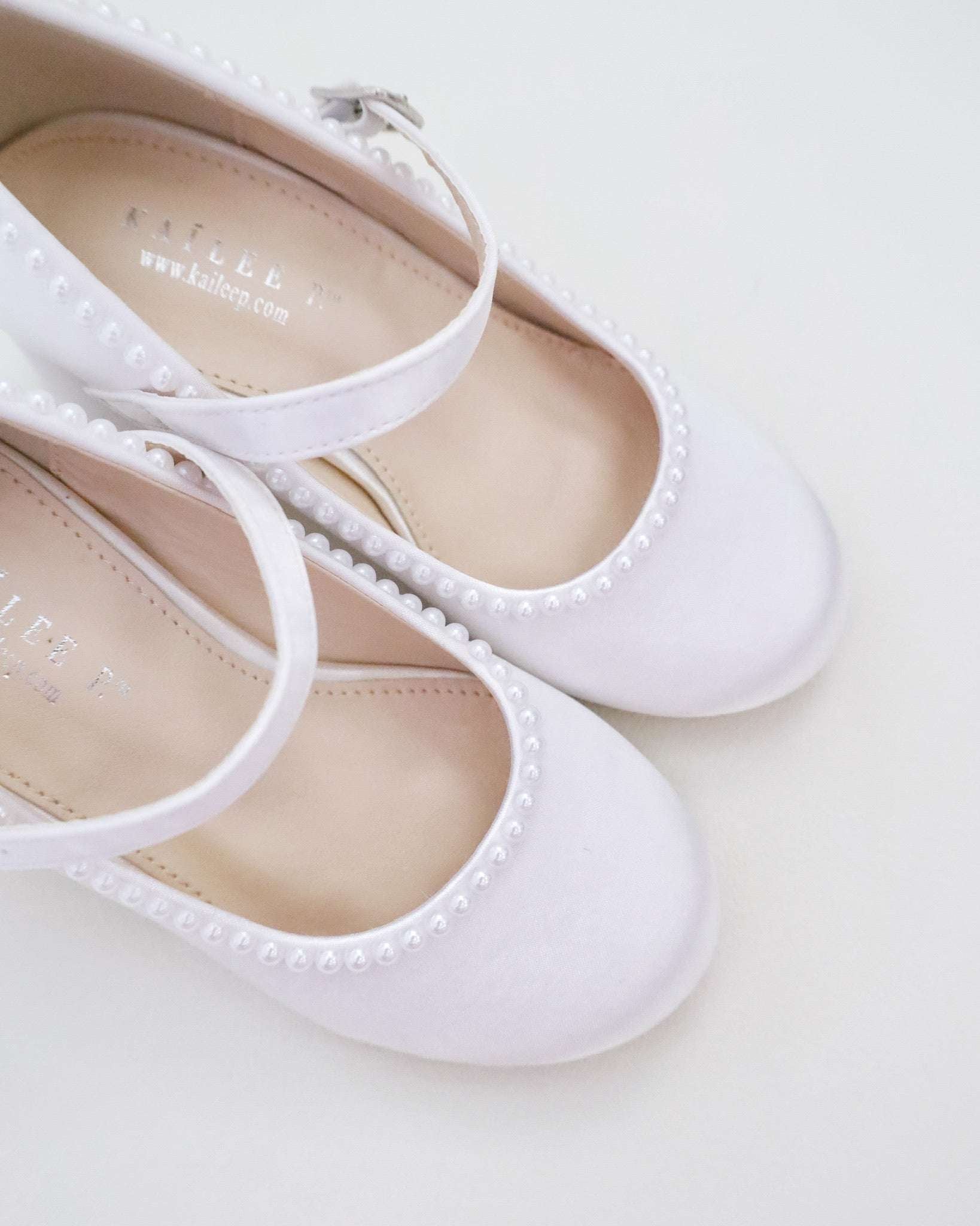 Girls Satin Mary Jane Block Heel with Mini Pearls, Flower Girls Shoes Girls Satin Mary Jane Block Heel with Mini Pearls, Flower Girls Shoes
