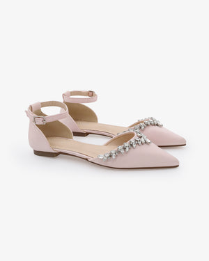 Satin Pointy Toe Evening Flats with Starlet Rhinestones Embellishments