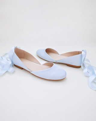 Satin Round Toe Bridal Flat with Ballerina Lace Up