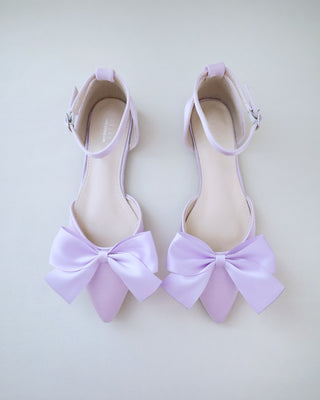 lavender bridal satin flats with bow